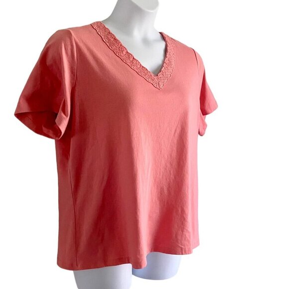 Coral Bay Woman Size 1X Short Sleeve Peach Top With Detailed Neckline NEW - Picture 3 of 9